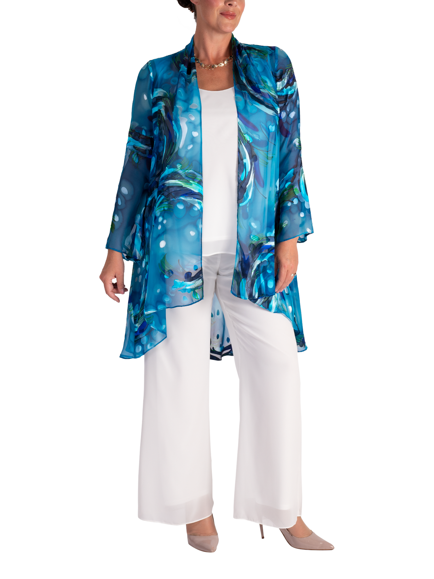 Product image 4 of 8, which shows chesca Jersey Lined Chiffon Trousers, Ivory, 14