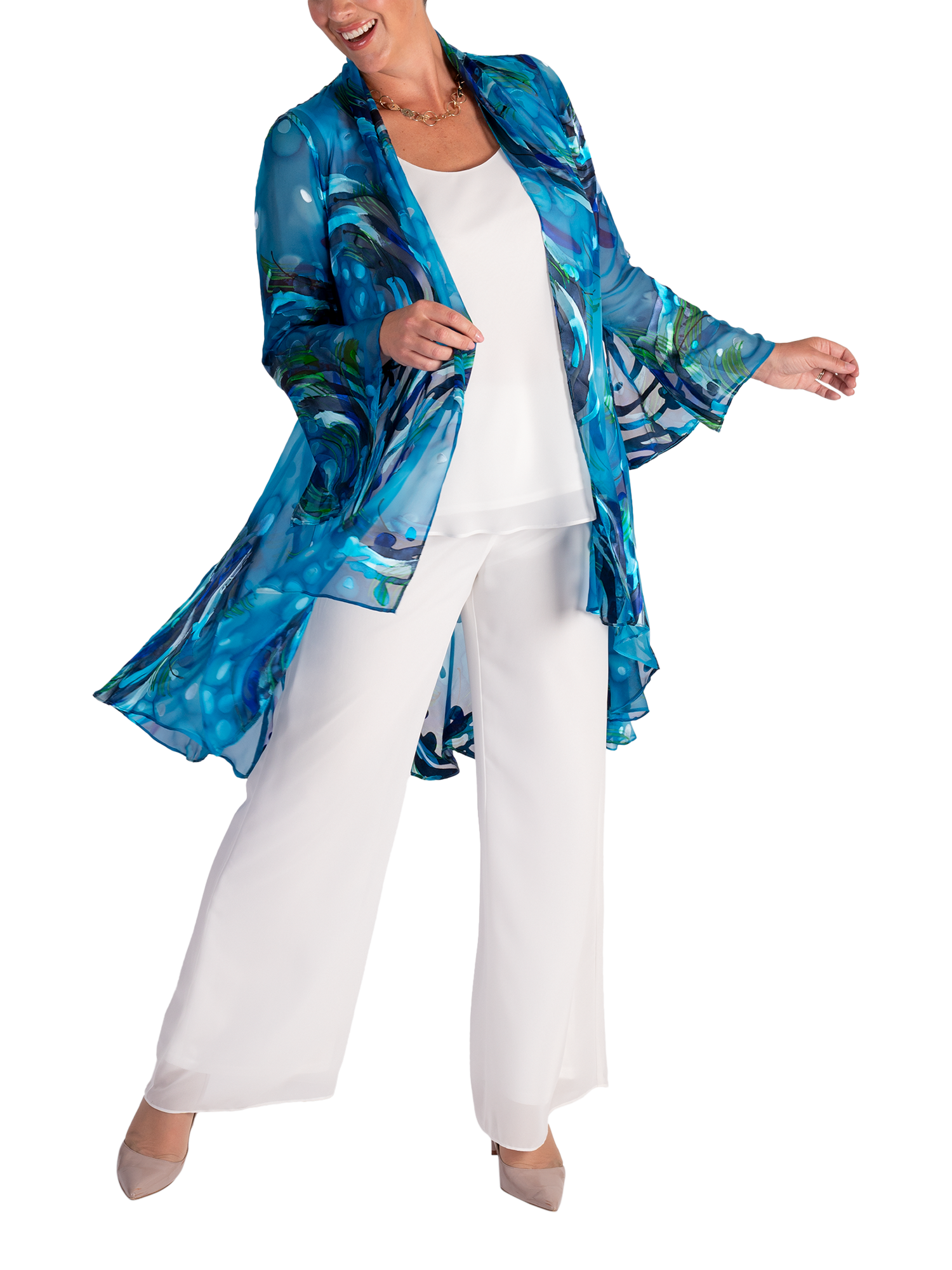 Product image 5 of 8, which shows chesca Jersey Lined Chiffon Trousers, Ivory, 14