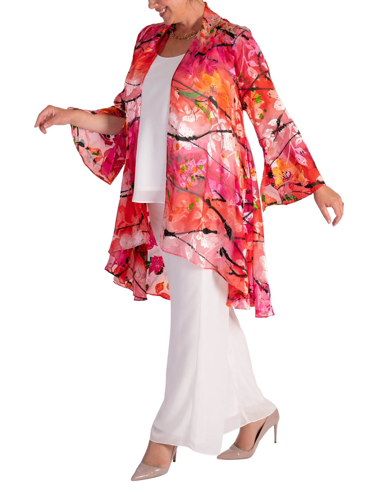 Product image 6 of 8, which shows chesca Jersey Lined Chiffon Trousers, Ivory, 14