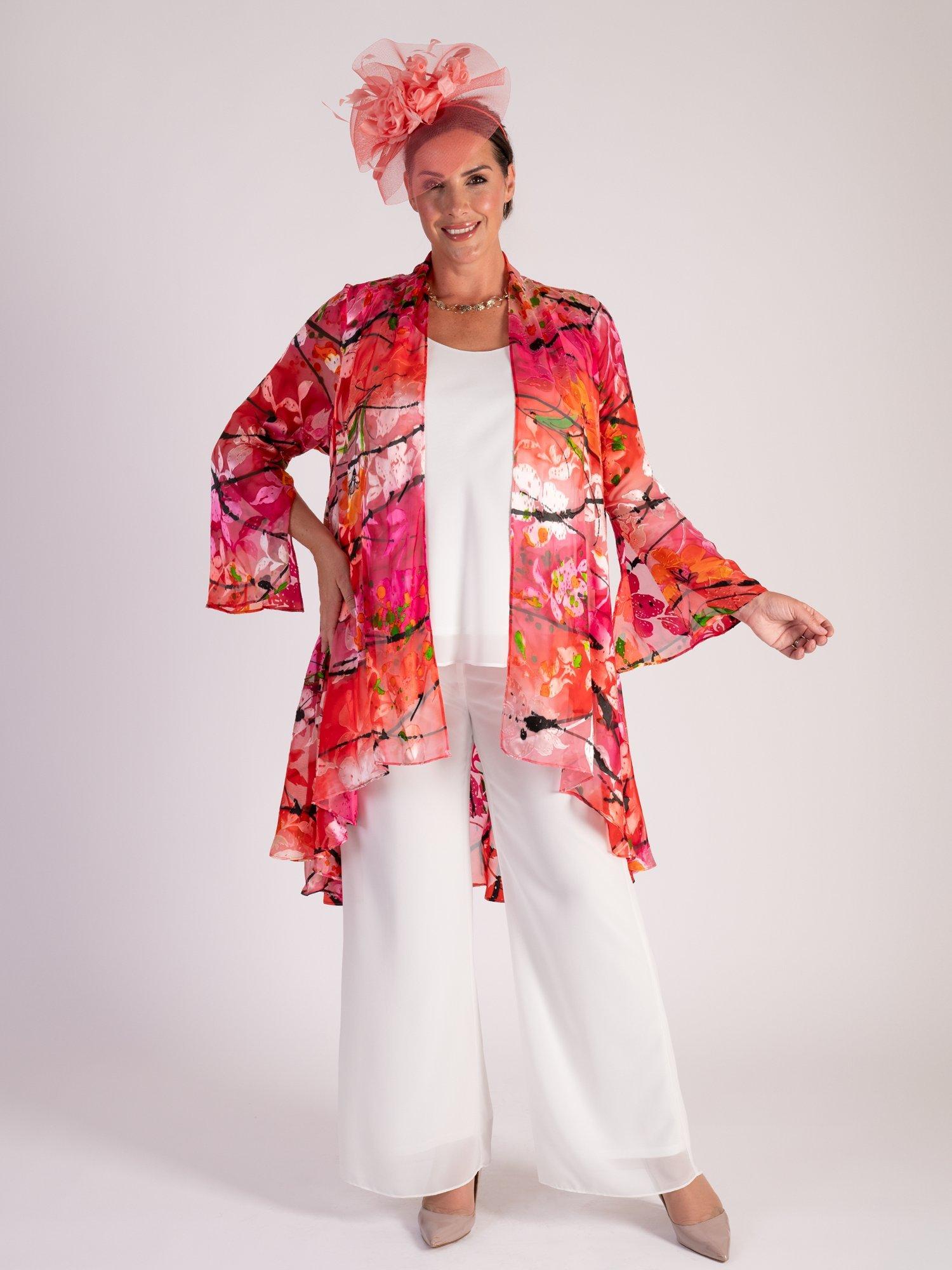 Product image 7 of 8, which shows chesca Jersey Lined Chiffon Trousers, Ivory, 14