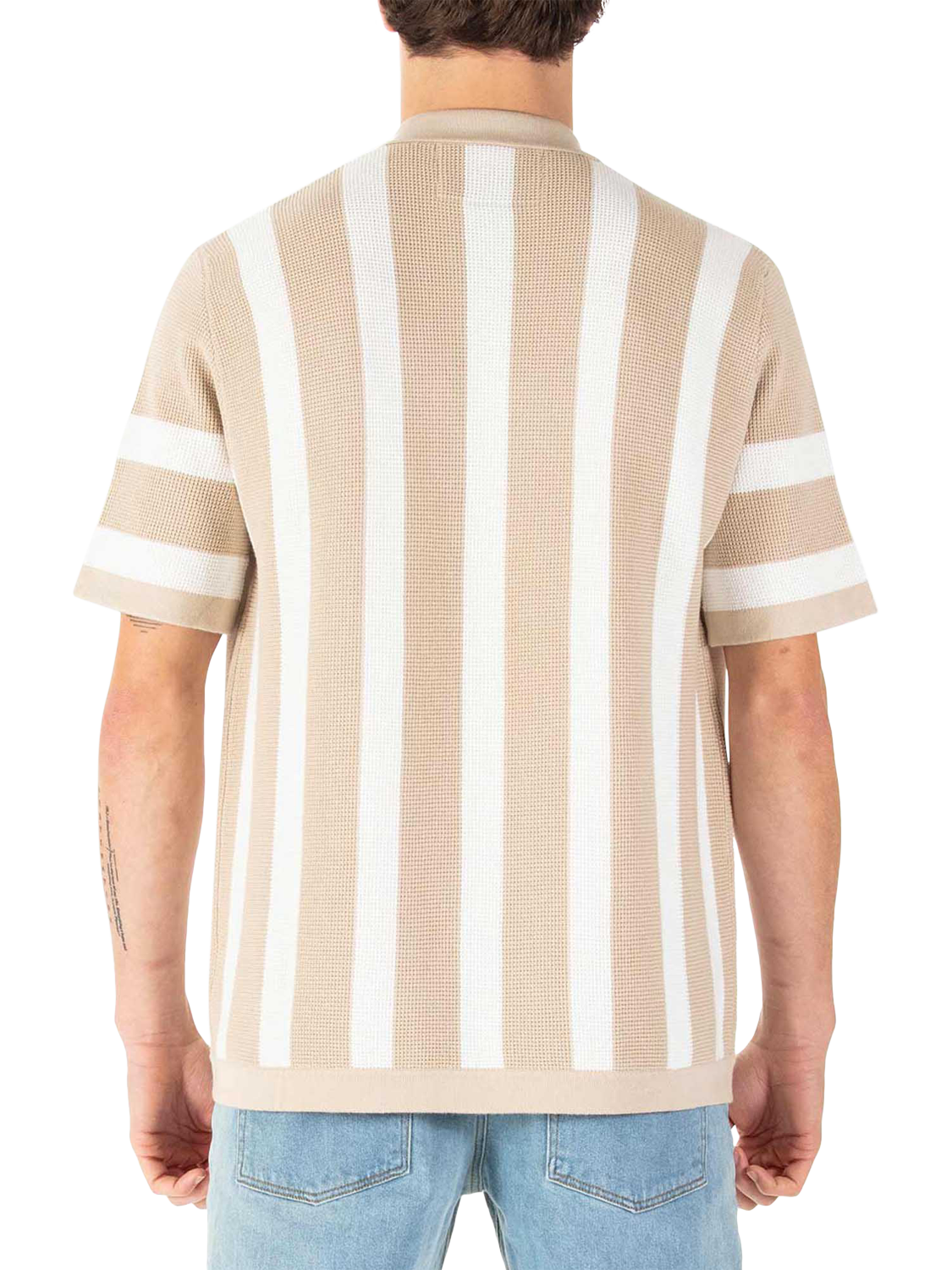 Product image 2 of 9, which shows LUKE 1977 Deck Stripe Knitted Polo Shirt, Dark Ecru/White, S