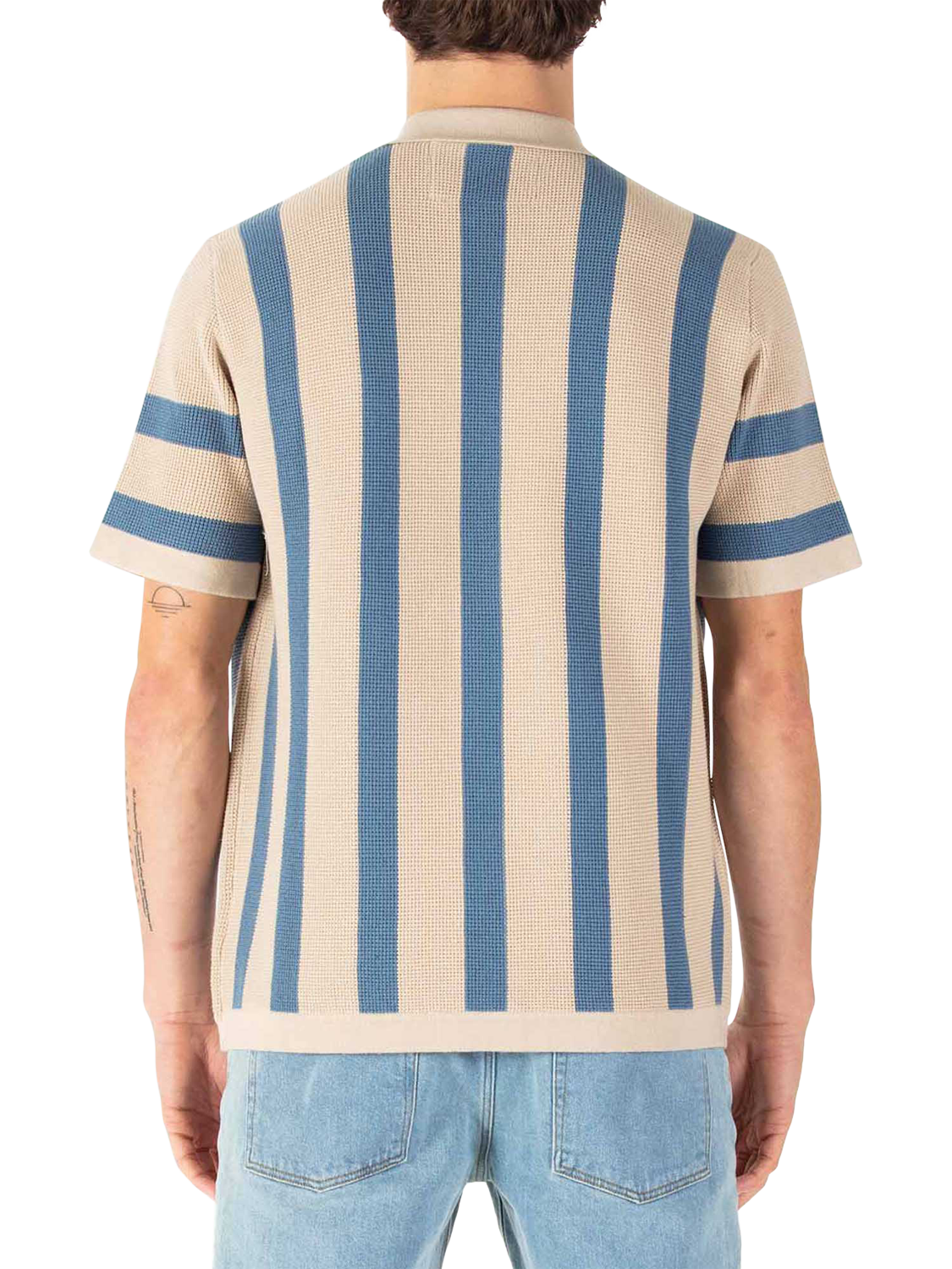 Product image 2 of 9, which shows LUKE 1977 Deck Stripe Knitted Polo Shirt, Dark Ecru/Denim, S