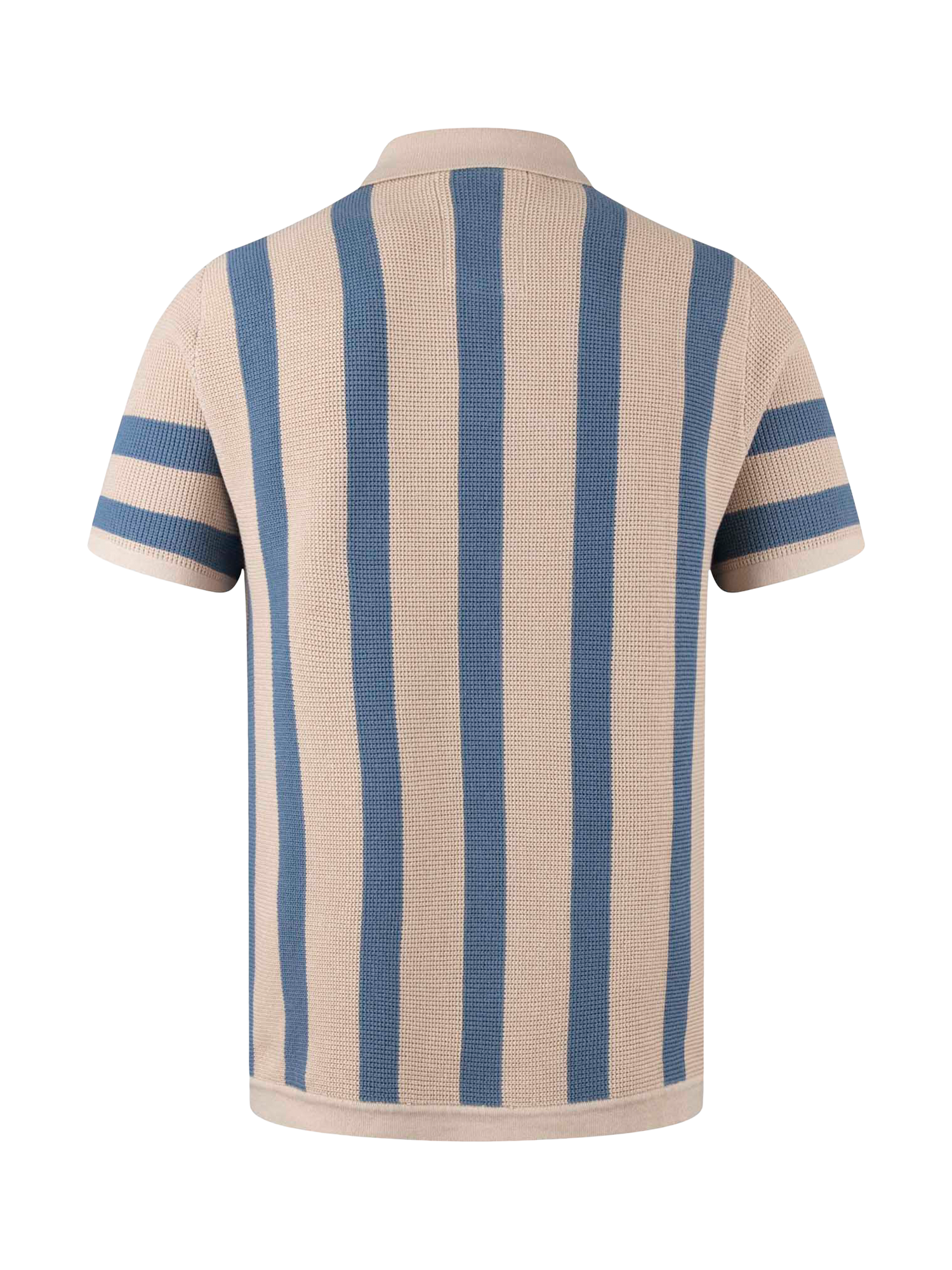 Product image 5 of 9, which shows LUKE 1977 Deck Stripe Knitted Polo Shirt, Dark Ecru/Denim, S