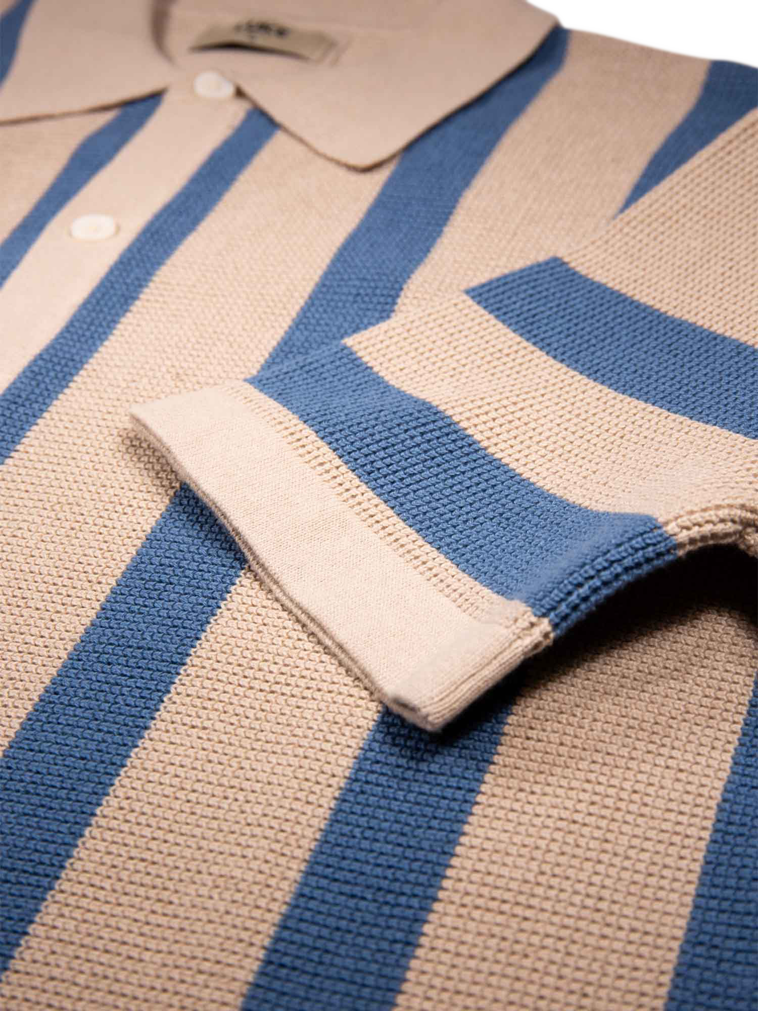 Product image 8 of 9, which shows LUKE 1977 Deck Stripe Knitted Polo Shirt, Dark Ecru/Denim, S