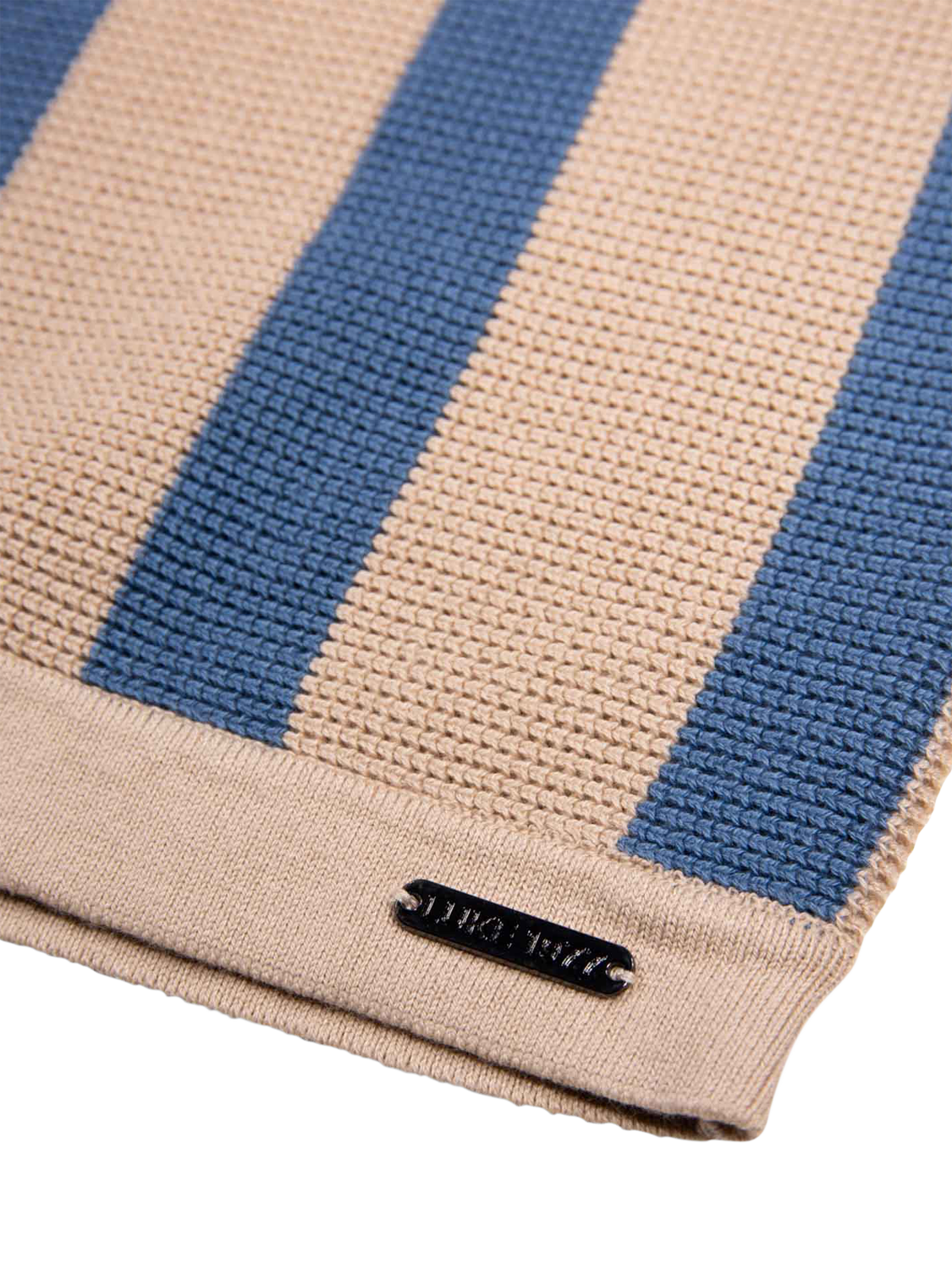 Product image 9 of 9, which shows LUKE 1977 Deck Stripe Knitted Polo Shirt, Dark Ecru/Denim, S