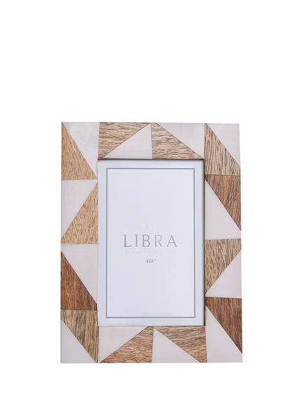 Libra Interiors Geometric Mango Wood Photo Frame, Brown, Brown
