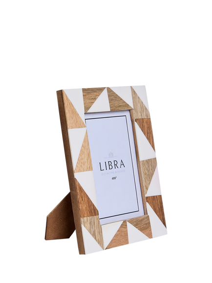 Libra Interiors Geometric Mango Wood Photo Frame, Brown - view 2, Brown