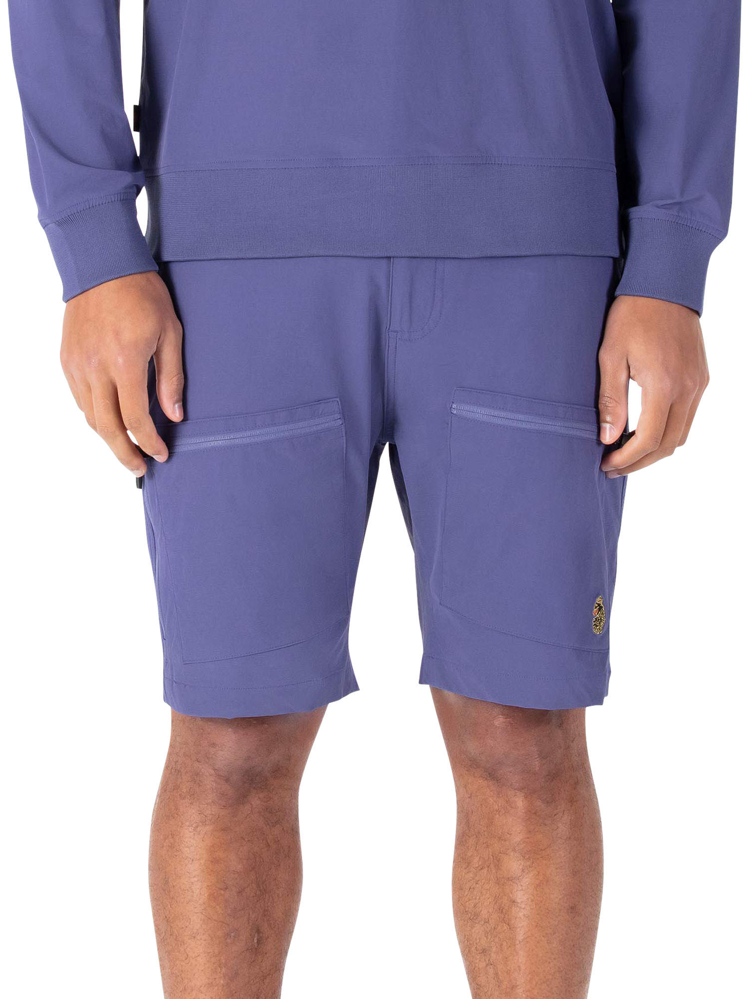 Product image 1 of 7, which shows LUKE 1977 Acetate Cargo Shorts, Future Dusk, S