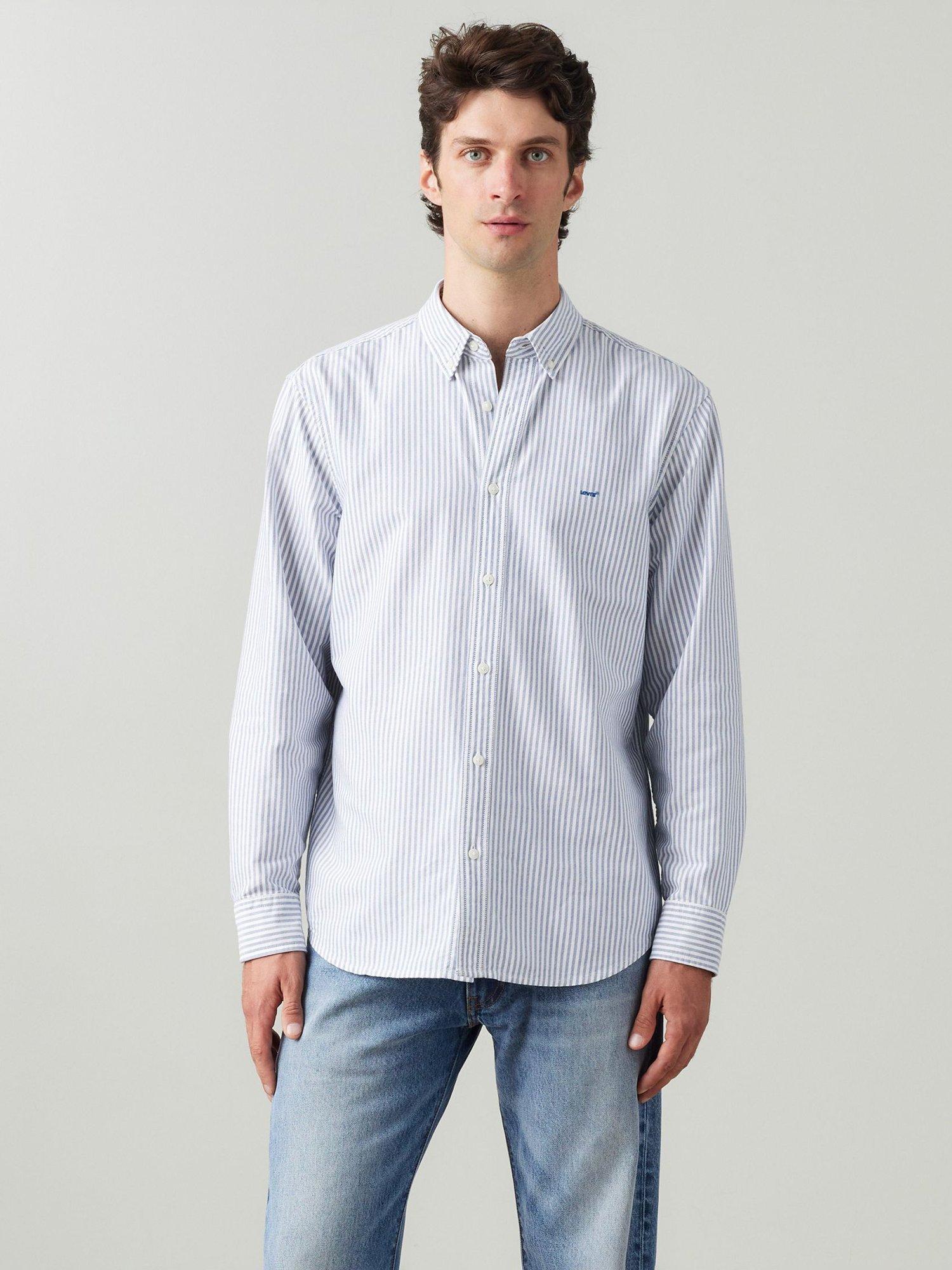 Product image 1 of 4, which shows Levi's Cotton Regular Fit Stripe Button-Down Shirt, True Blue, S