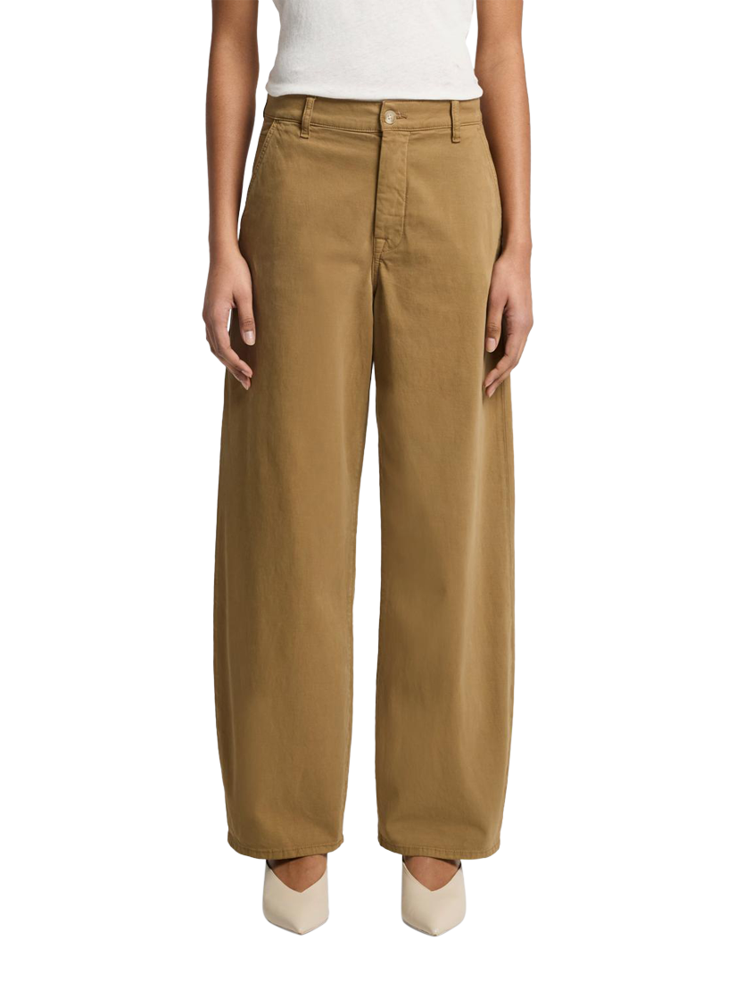 Product image 1 of 6, which shows 7 For All Mankind Bonnie Barrel-Leg Trousers, Twill Sand Storm, 26