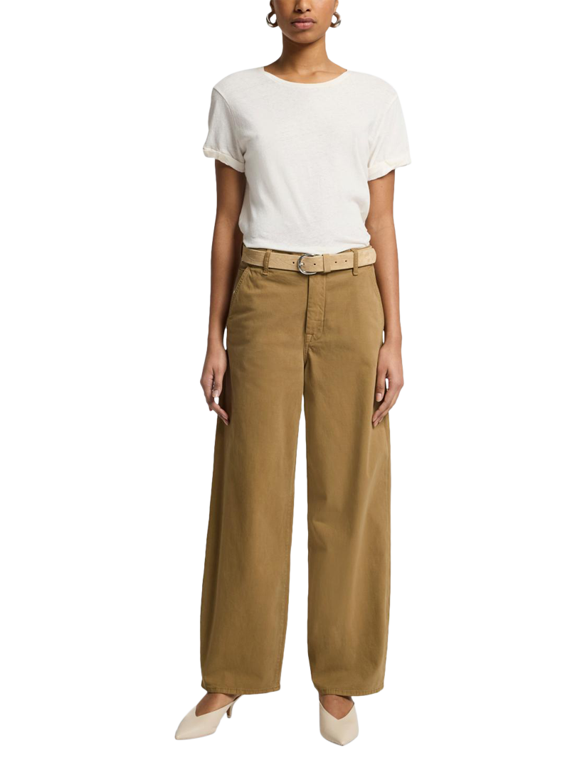 Product image 3 of 6, which shows 7 For All Mankind Bonnie Barrel-Leg Trousers, Twill Sand Storm, 26
