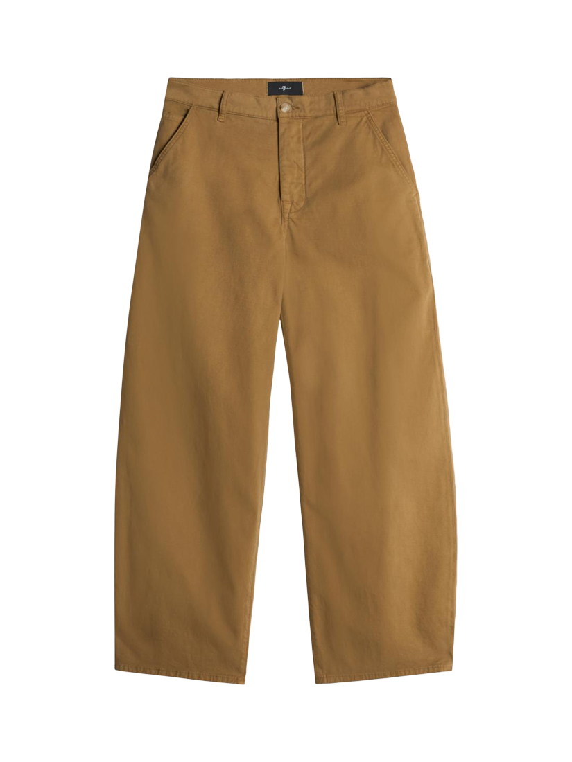 Product image 4 of 6, which shows 7 For All Mankind Bonnie Barrel-Leg Trousers, Twill Sand Storm, 26