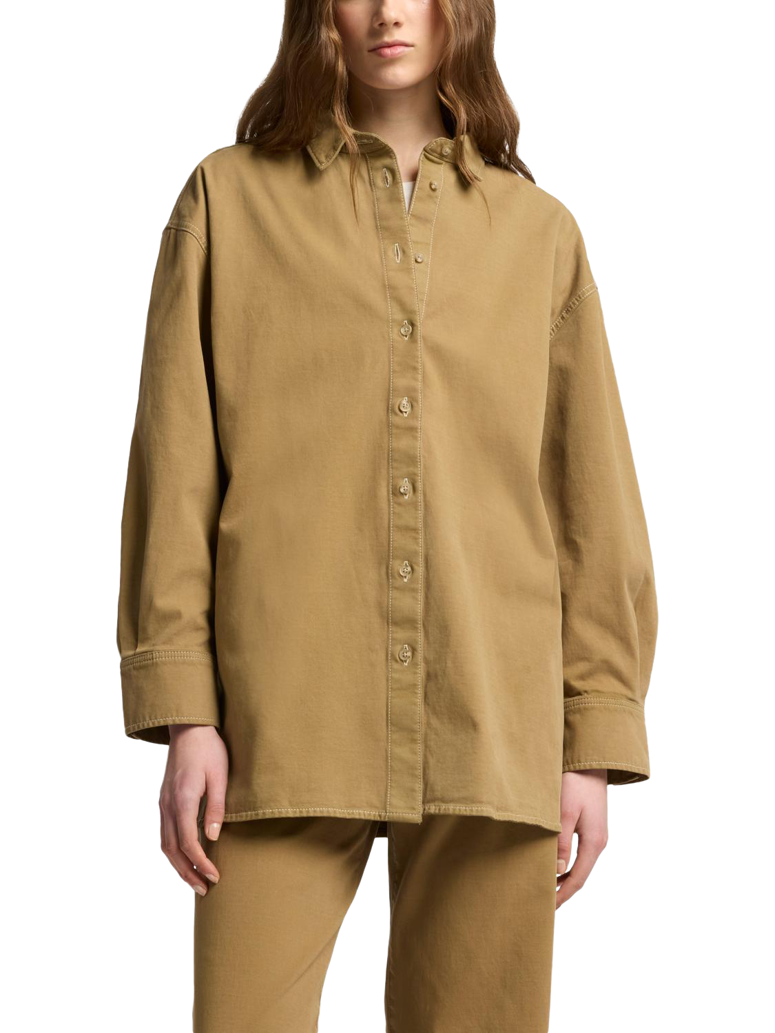 Product image 1 of 6, which shows 7 For All Mankind Nina Overshirt, Twill Sand Storm, XS