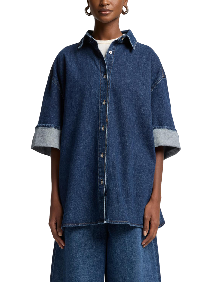 Product image 1 of 6, which shows 7 For All Mankind Nina Short Sleeve Overshirt, Artifact, M