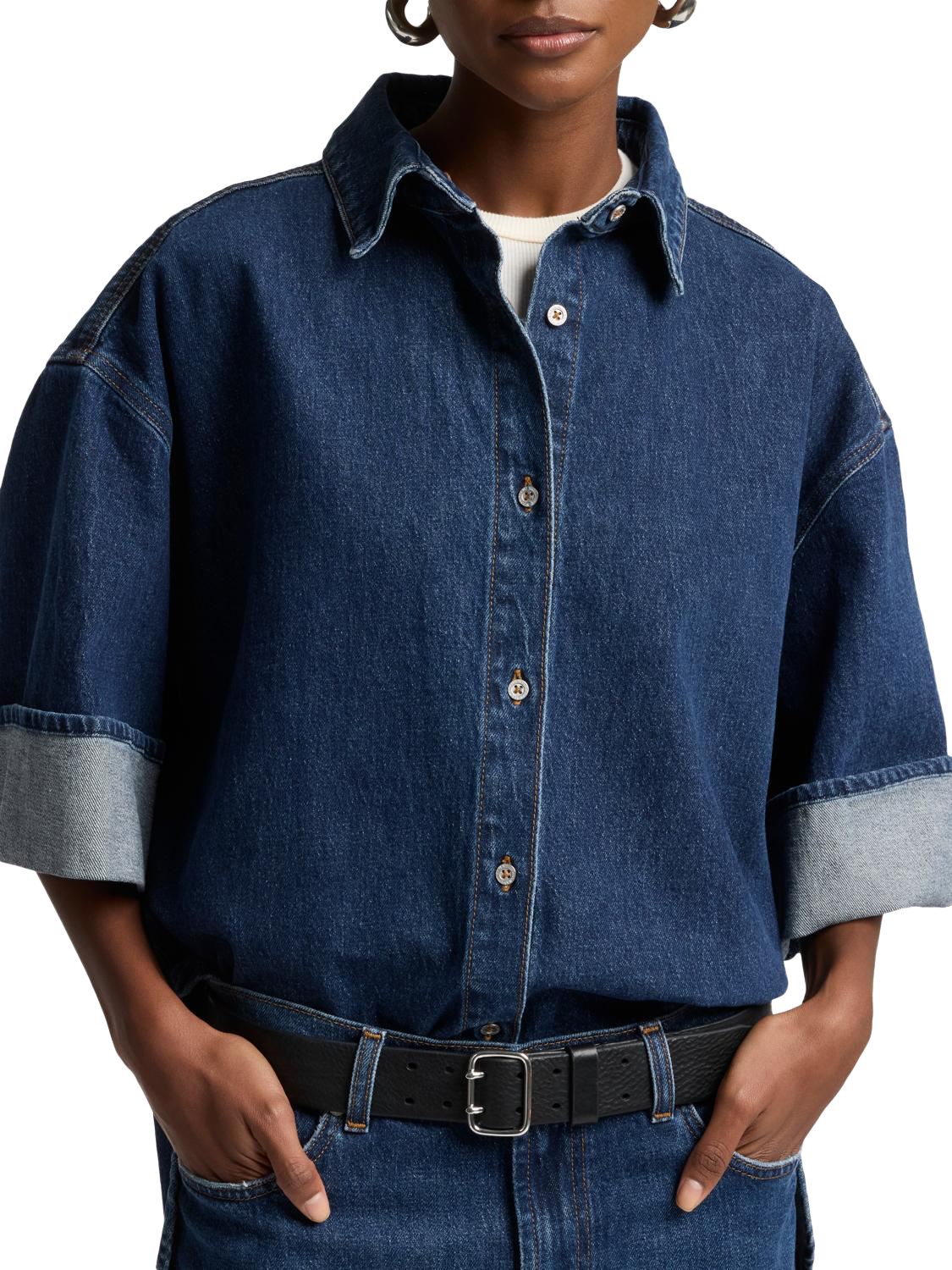 Product image 5 of 6, which shows 7 For All Mankind Nina Short Sleeve Overshirt, Artifact, M