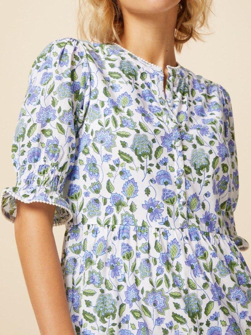 Product image 4 of 5, which shows Aspiga Cordelia Floral Block Print Cotton Midi Dress, Blue/Green, L