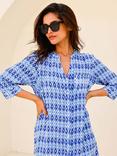 Aspiga Mila Geometric Shirt Tunic Dress, Blue/White