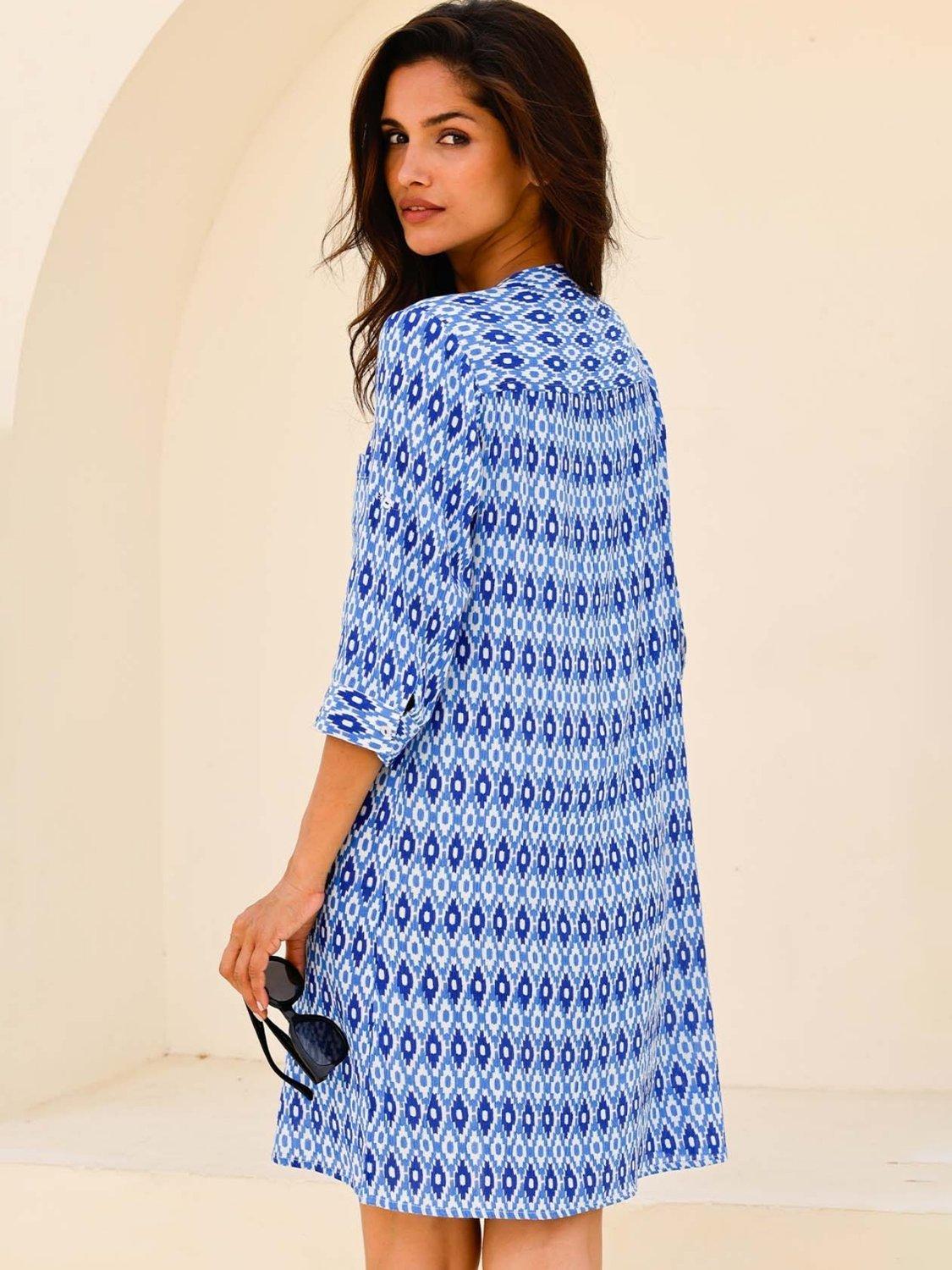 Product image 4 of 6, which shows Aspiga Mila Geometric Shirt Tunic Dress, Blue/White, L