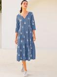 Aspiga Willow Embroidered Pure Organic Cotton Dress, Blue Grey/White