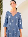 Aspiga Willow Embroidered Pure Organic Cotton Dress, Blue Grey/White