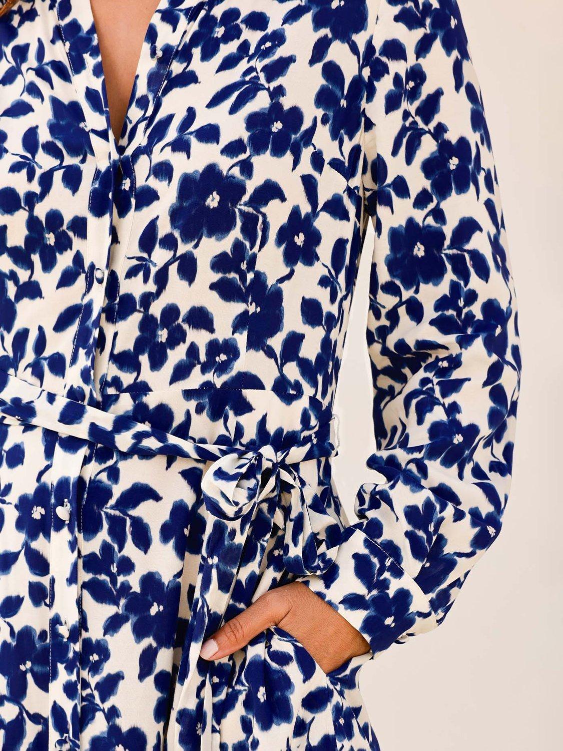 Product image 2 of 3, which shows Aspiga Eliza Floral Print Maxi Shirt Dress, Navy/Cream, L