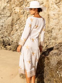 Aspiga Guadalupe Starfish Pure Organic Cotton Maxi Dress, White/Gold - view 2, White/Gold