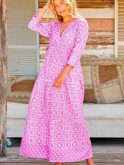 Aspiga Mykonos Pure Organic Cotton Maxi Dress, White/Pink, White/Pink