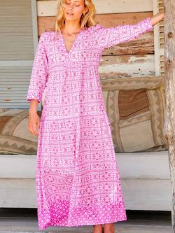 Aspiga Mykonos Pure Organic Cotton Maxi Dress, White/Pink - view 2, White/Pink