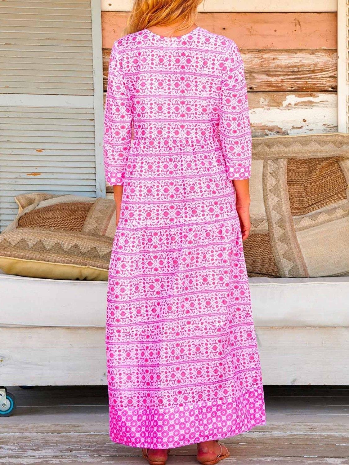 Product image 3 of 6, which shows Aspiga Mykonos Pure Organic Cotton Maxi Dress, White/Pink, L