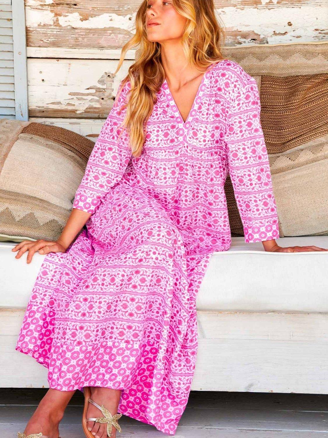 Product image 5 of 6, which shows Aspiga Mykonos Pure Organic Cotton Maxi Dress, White/Pink, L