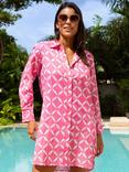 Aspiga Saffron Geometric Pure Organic Cotton Beach Dress, Pink/White