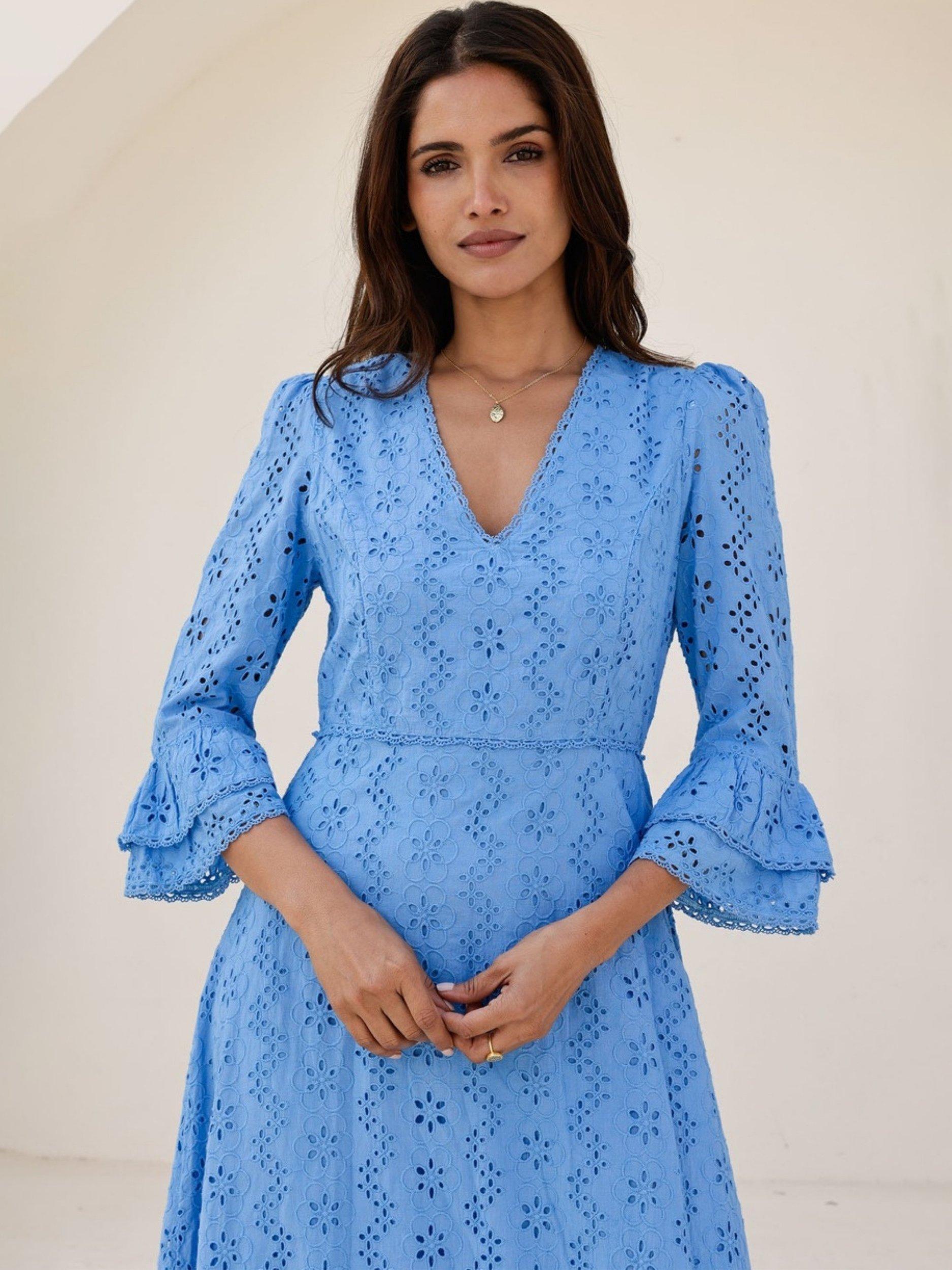 Product image 2 of 5, which shows Aspiga Victoria Broderie Cotton Maxi Dress, Blue, L