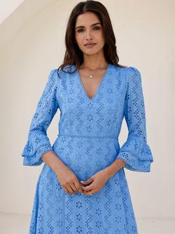 Aspiga Victoria Broderie Cotton Maxi Dress, Blue - view 2, Blue