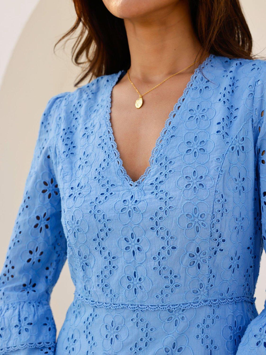 Product image 3 of 5, which shows Aspiga Victoria Broderie Cotton Maxi Dress, Blue, L