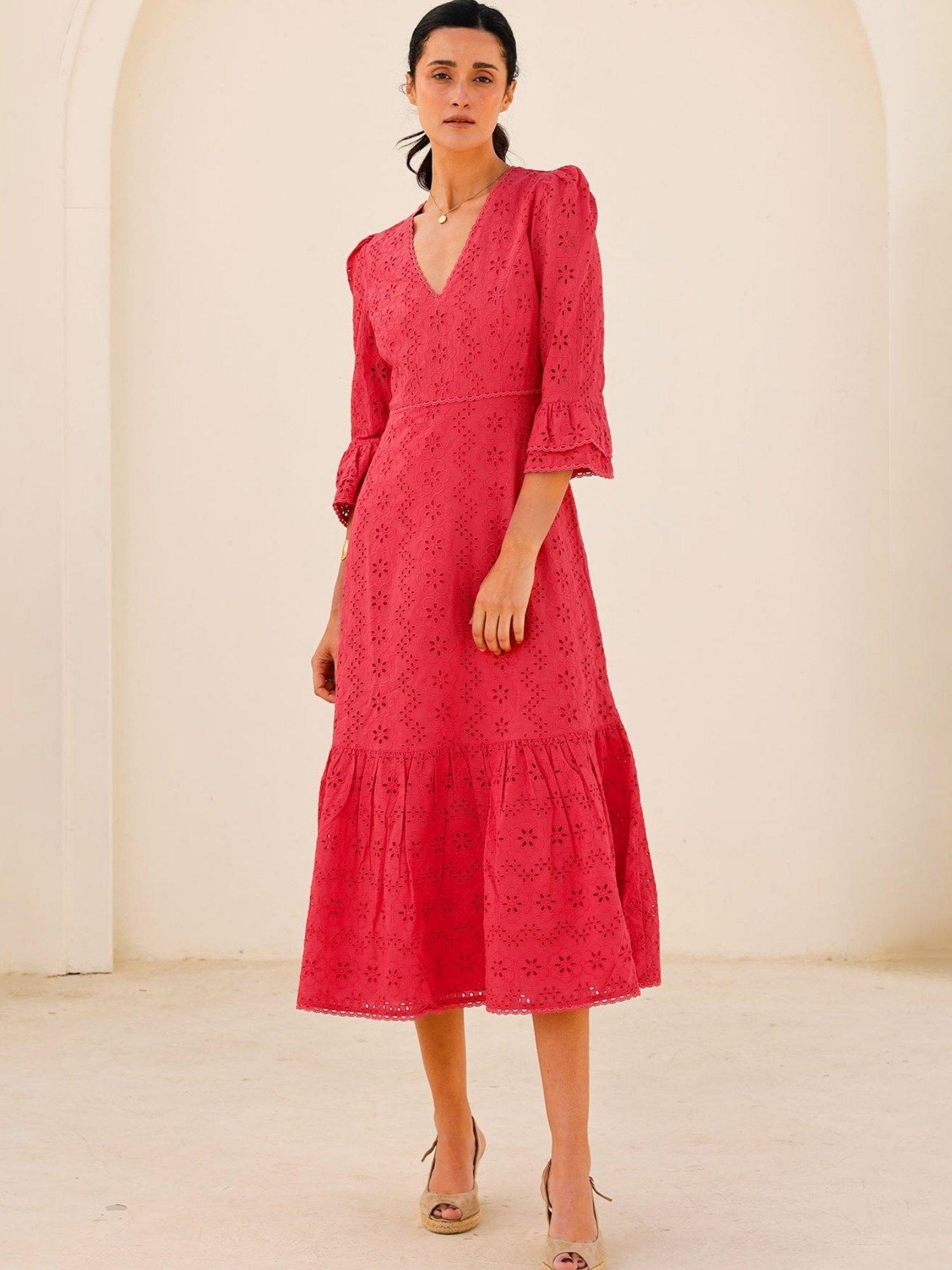 Product image 4 of 6, which shows Aspiga Victoria Broderie Anglaise Pure Organic Cotton Dress, Red, L