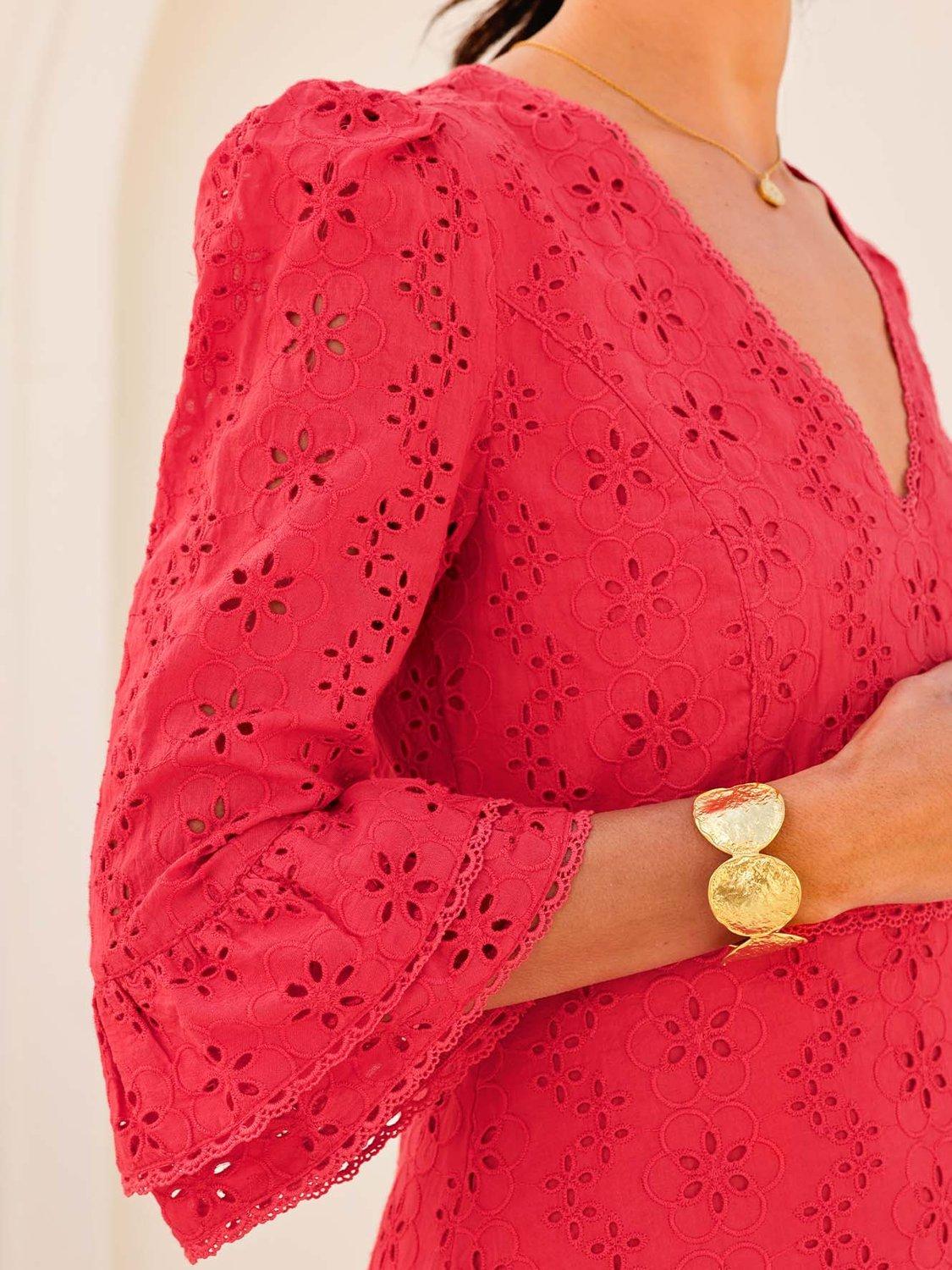 Product image 5 of 6, which shows Aspiga Victoria Broderie Anglaise Pure Organic Cotton Dress, Red, L
