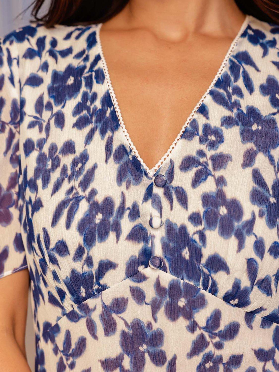 Product image 5 of 5, which shows Aspiga Ellery Short Sleeve Floral Print Midi Dress, Cream/Navy, L