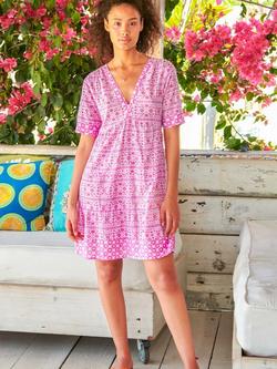 Aspiga Santorini Floral Pure Organic Cotton Kaftan, White/Pink, White/Pink