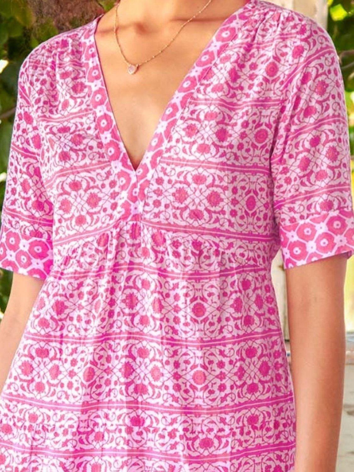 Product image 3 of 4, which shows Aspiga Santorini Floral Pure Organic Cotton Kaftan, White/Pink, L