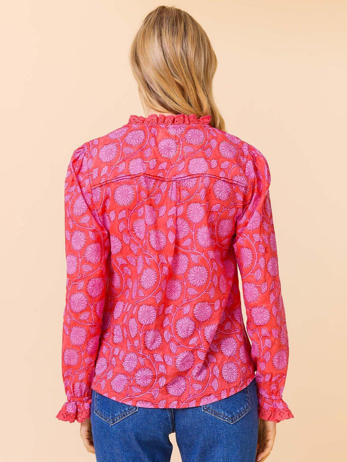Product image 3 of 5, which shows Aspiga Rosie Floral Block Print Blouse, Red/Pink, L
