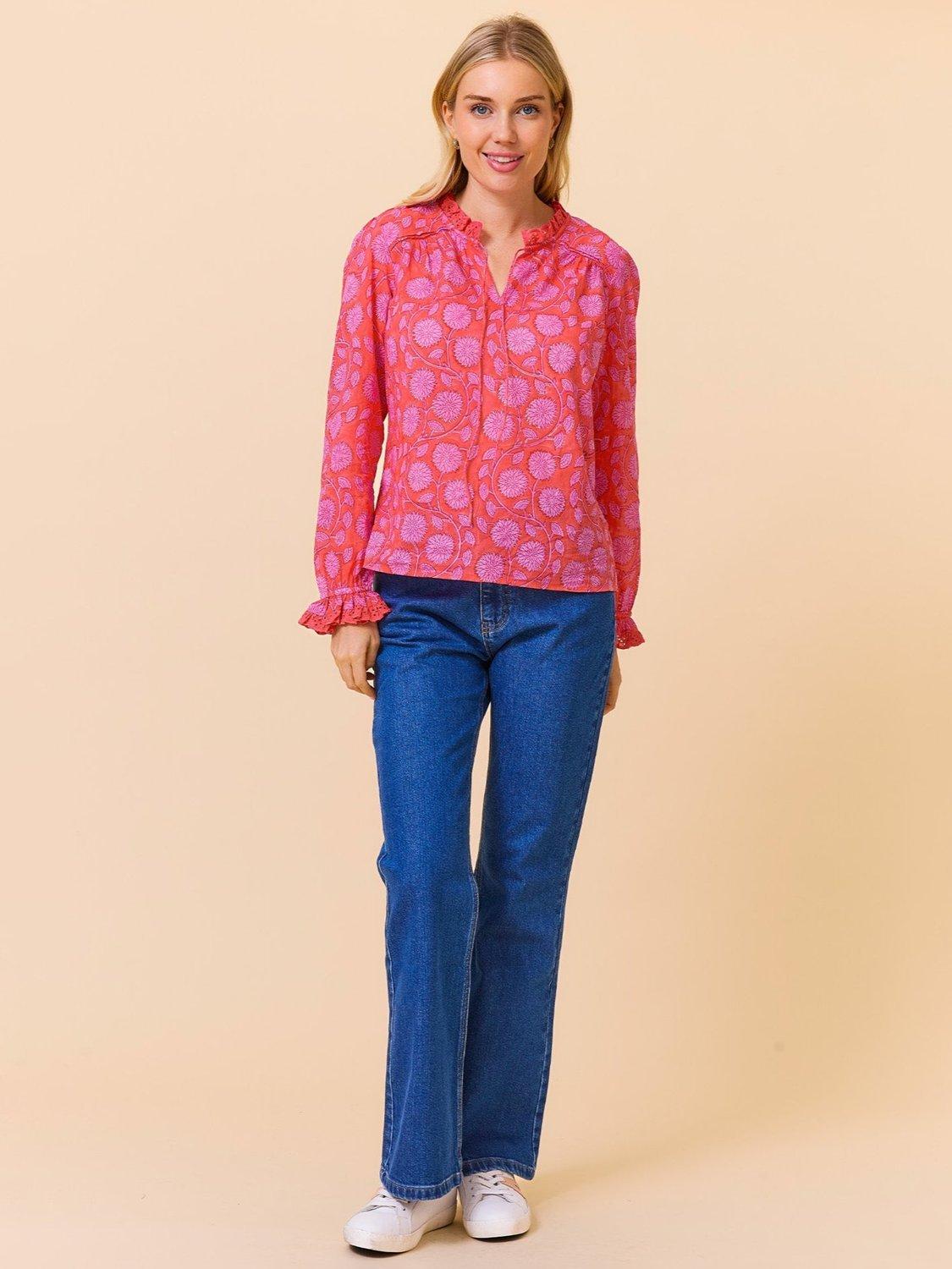 Product image 5 of 5, which shows Aspiga Rosie Floral Block Print Blouse, Red/Pink, L