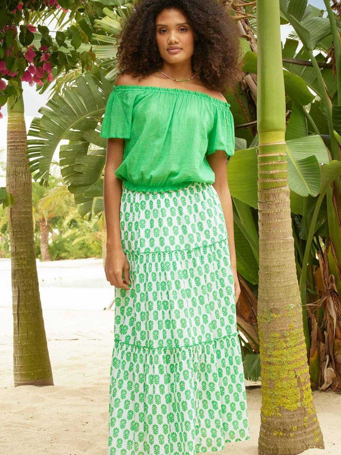 Product image 5 of 5, which shows Aspiga Ilana Frill Cotton Gauze Top, Green, L