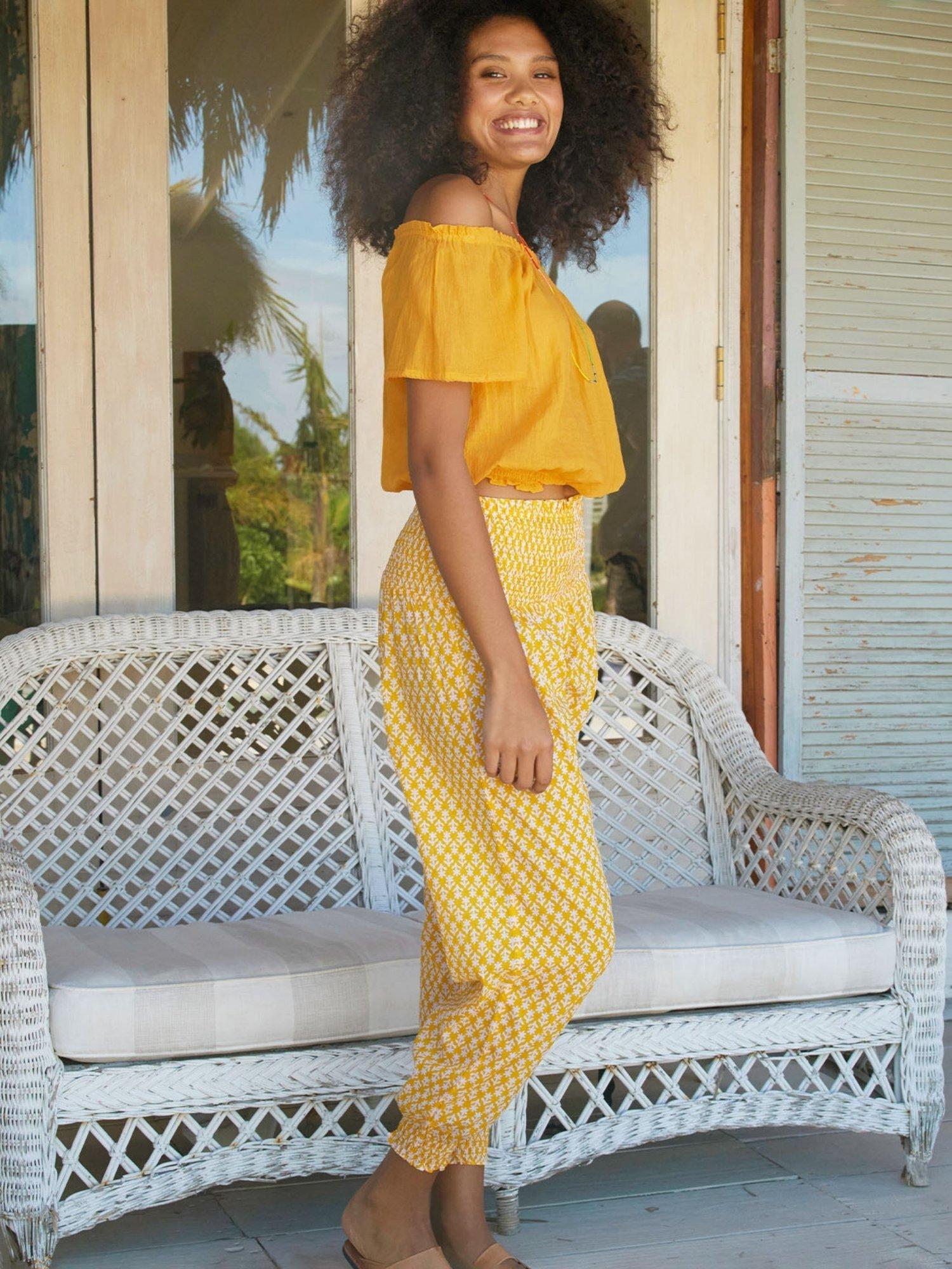 Product image 2 of 4, which shows Aspiga Ilana Frill Cotton Gauze Top, Yellow, L