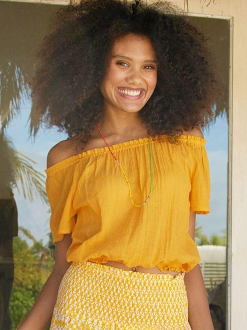 Product image 3 of 4, which shows Aspiga Ilana Frill Cotton Gauze Top, Yellow, L