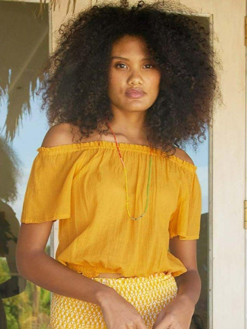 Product image 4 of 4, which shows Aspiga Ilana Frill Cotton Gauze Top, Yellow, L
