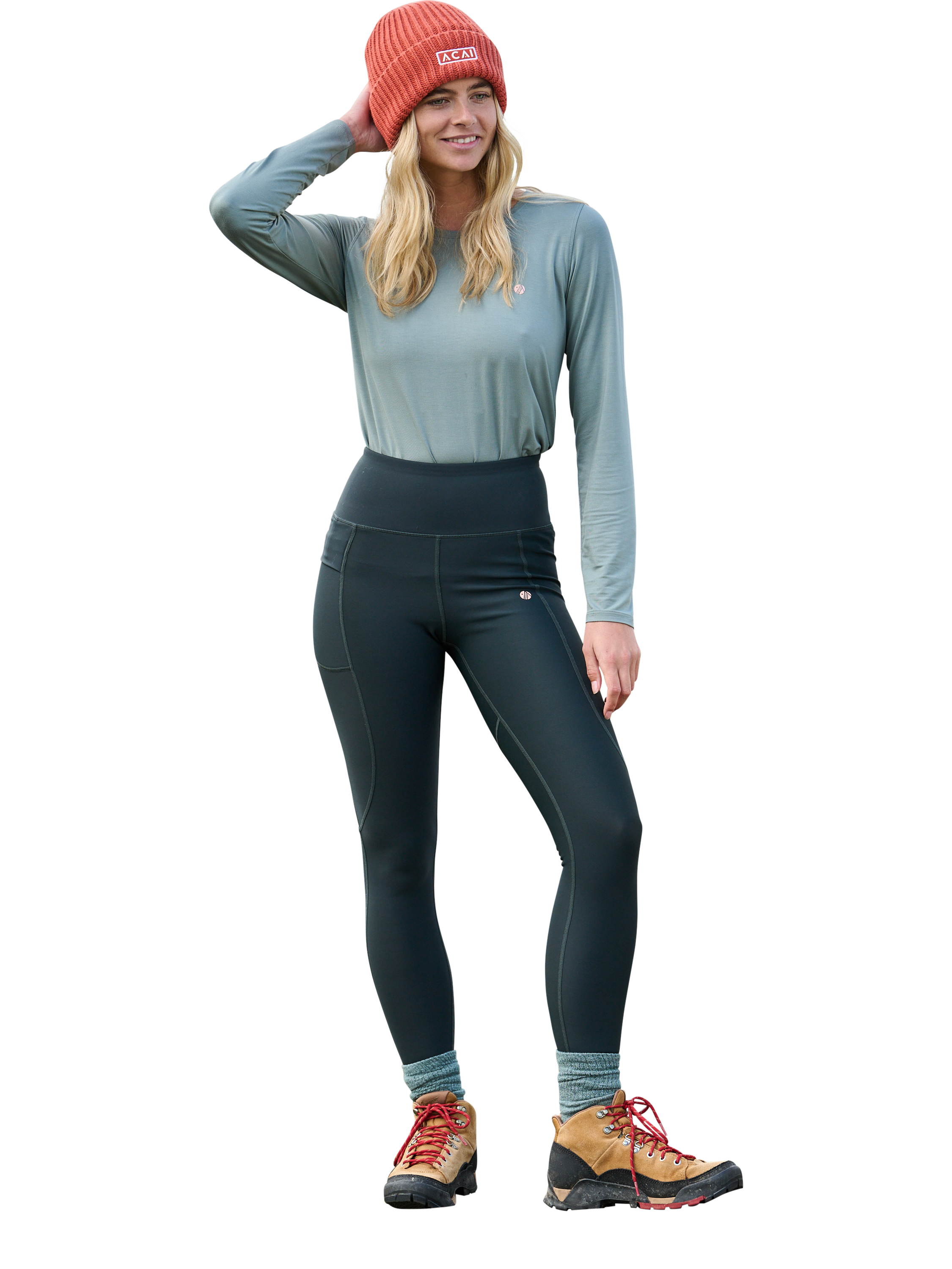 Product image 1 of 5, which shows ACAI Altitude Thermal Full Length Leggings, Evergreen, 6R