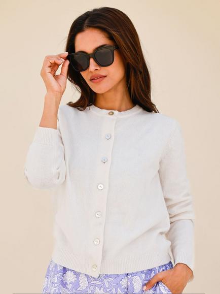 Aspiga Merino Wool Blend Classic Cardigan, Cream, Cream