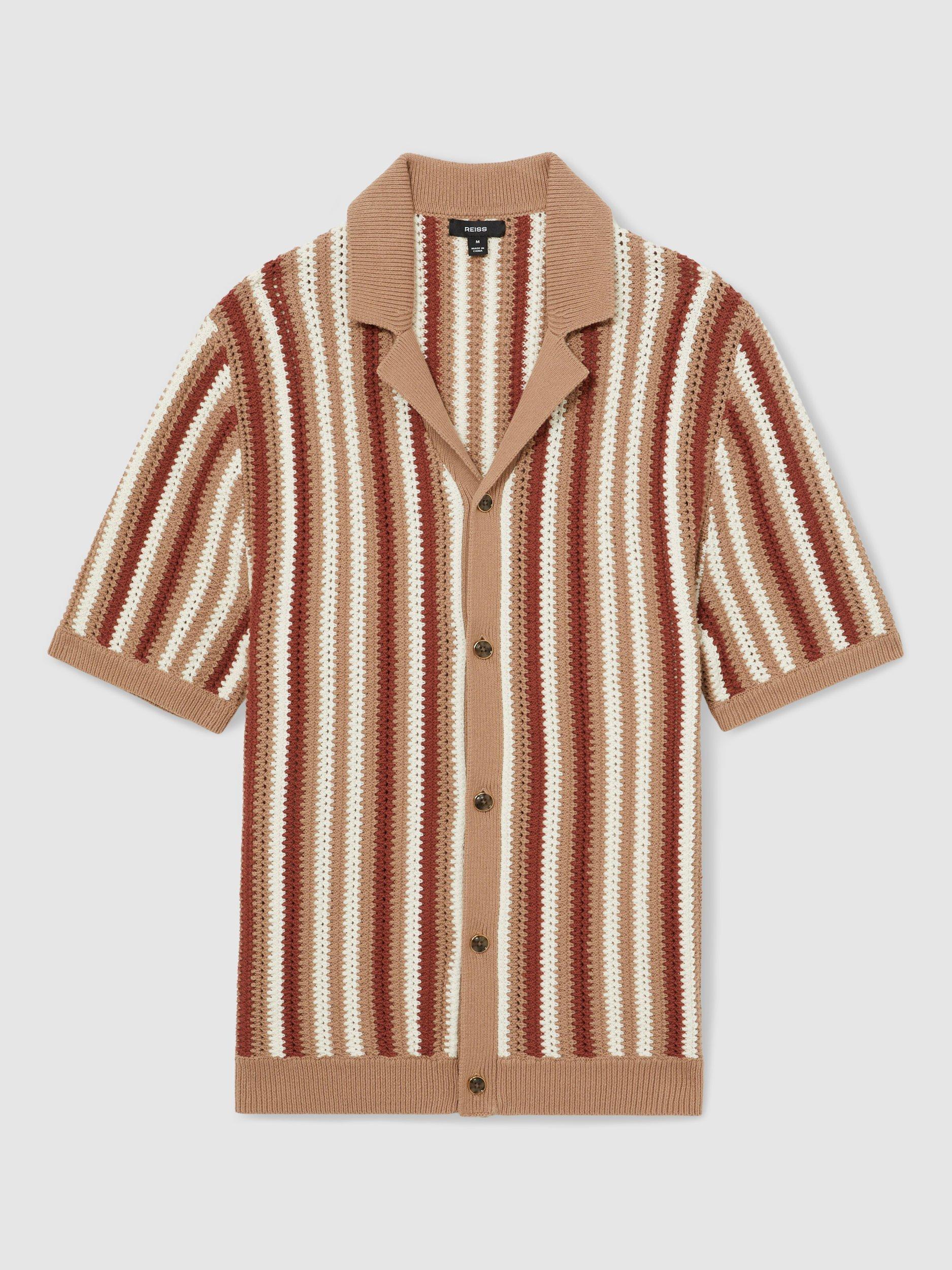 Product image 3 of 5, which shows Reiss Carrington Cotton Regular Fit Stripe Shirt, Beige/Multi, S