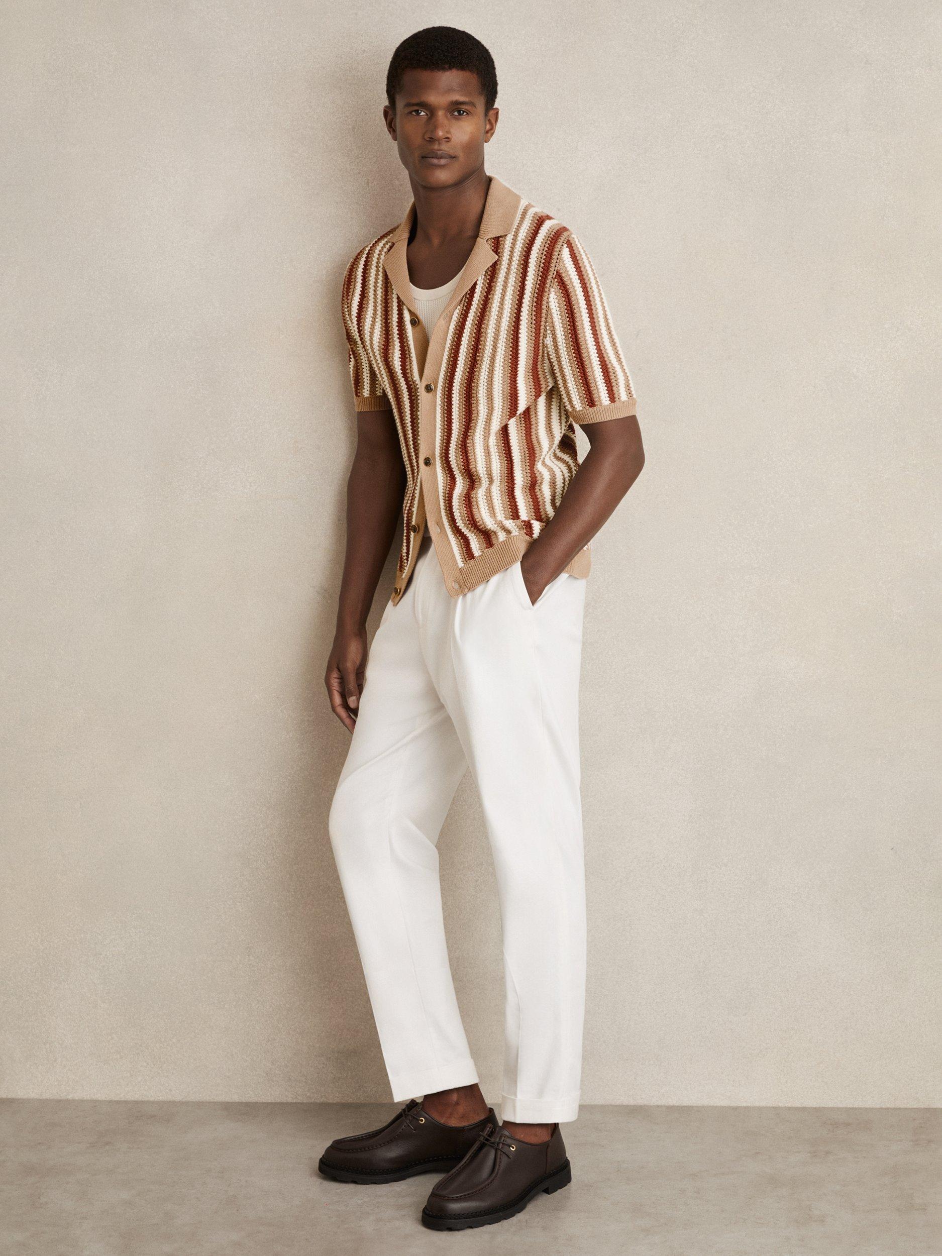 Product image 4 of 5, which shows Reiss Carrington Cotton Regular Fit Stripe Shirt, Beige/Multi, S