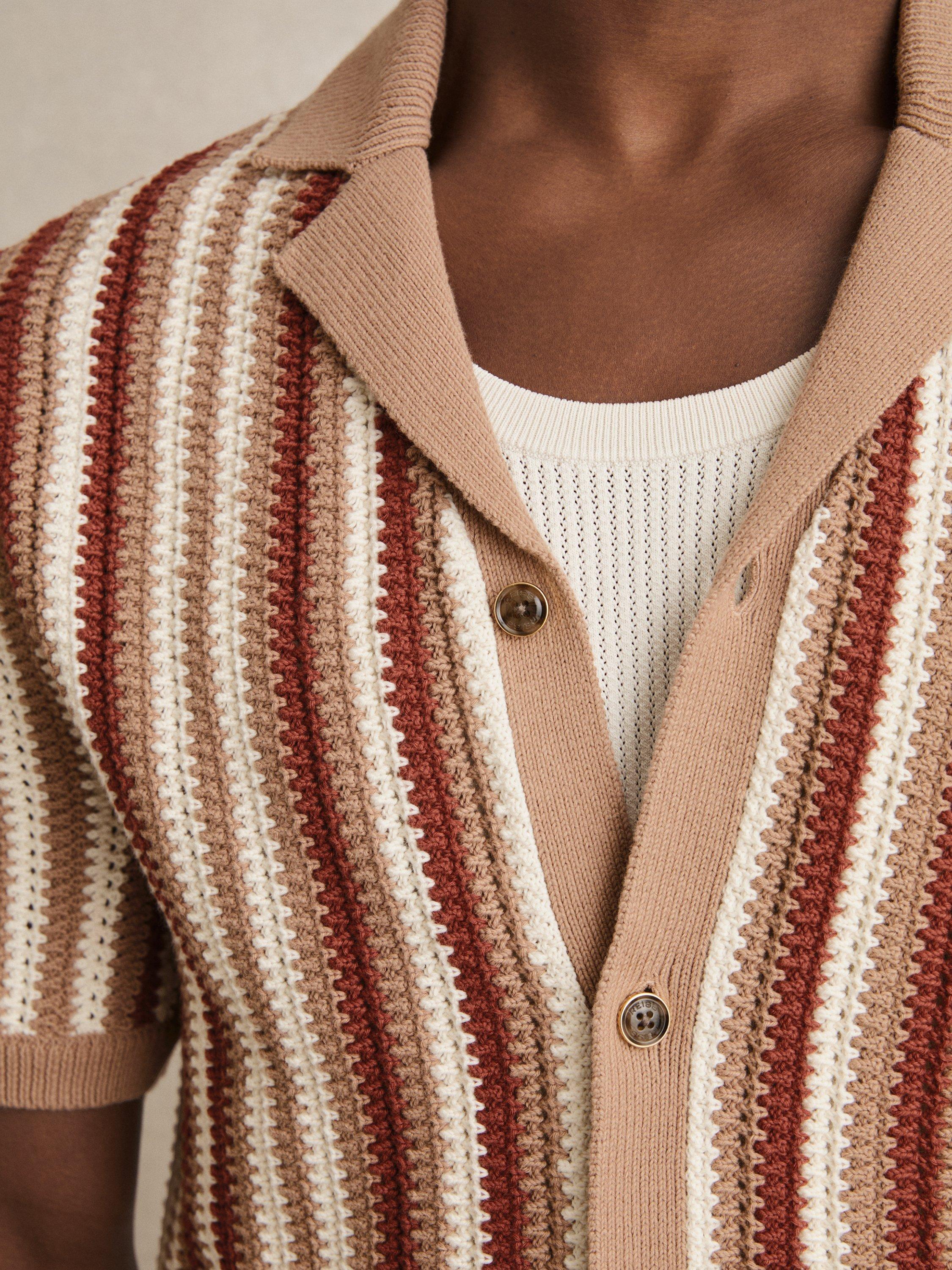 Product image 5 of 5, which shows Reiss Carrington Cotton Regular Fit Stripe Shirt, Beige/Multi, S